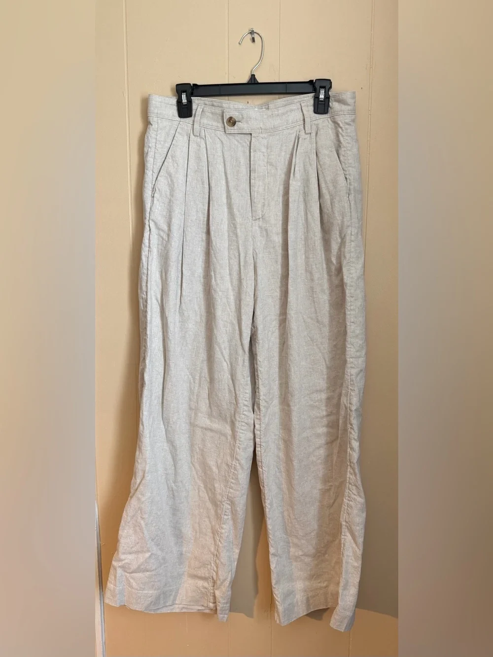Banana Republic Women’s Light Beige Pleated Linen-Blend Pants Size 10